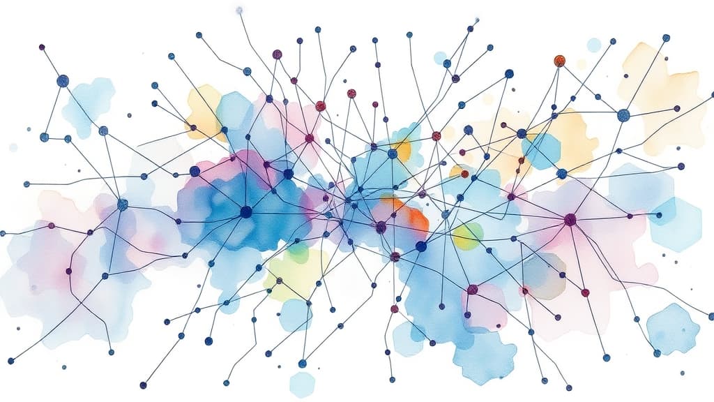A watercolour painting of a neural network, with nodes and connections, no text, no logos