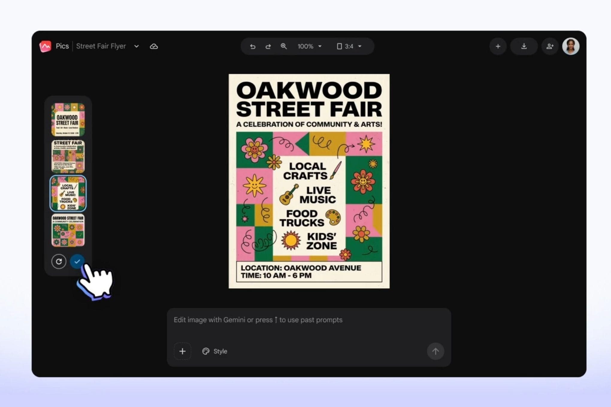 A watercolor illustration of a Google Workspace window showing Docs, Slides, and a floating palette of AI‑generated images, with icons of a brush, a camera, and a text box merging into a single design canvas. No text, no logos.
