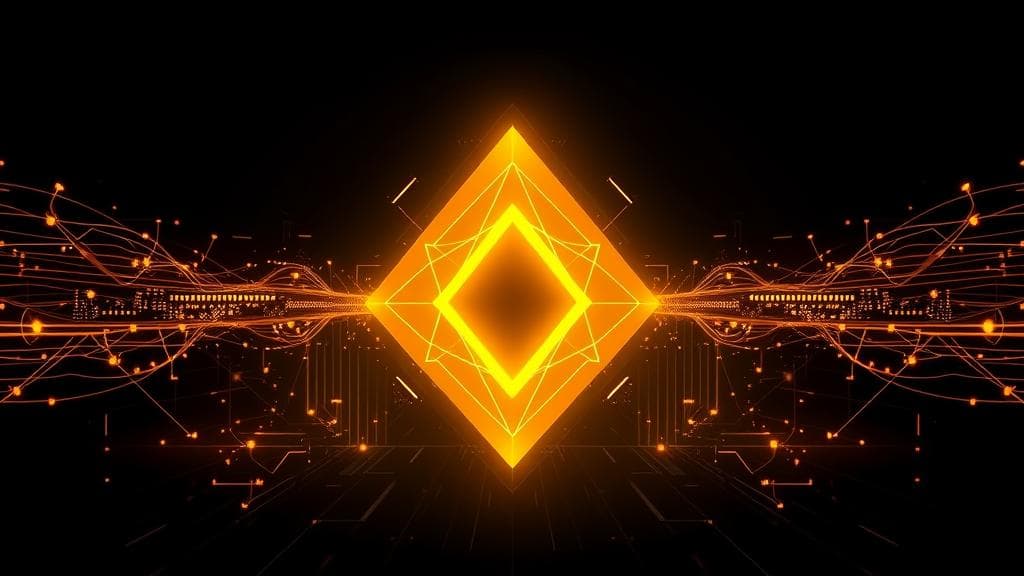 A stylized, glowing golden geometric portal, representing a gateway to advanced knowledge in AI and technology. Abstract data streams flow around it on a dark, sophisticated background. The portal suggests unlocking opportunities and advanced learning, rendered in a vector flat illustration style. No text, no logos, cinematic composition.