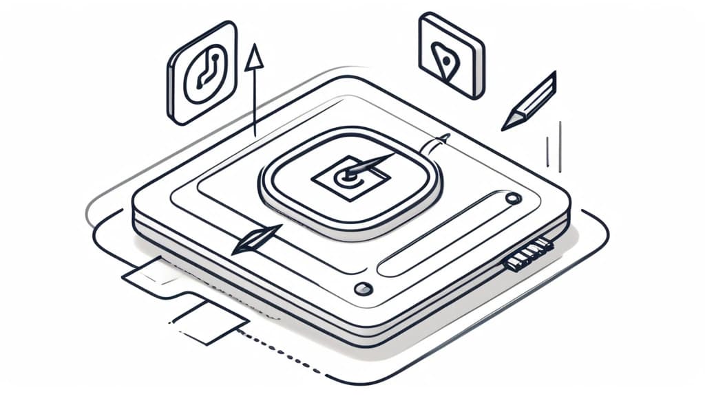 A pencil sketch illustration depicting a central, stylized router component with multiple arrows originating from it. Each arrow leads to a distinct, smaller icon: one is a mathematical symbol, another a pen and paper, a third a lock, and a fourth a computer chip. A single, simple question mark icon is shown entering the central router. No text, no logos.