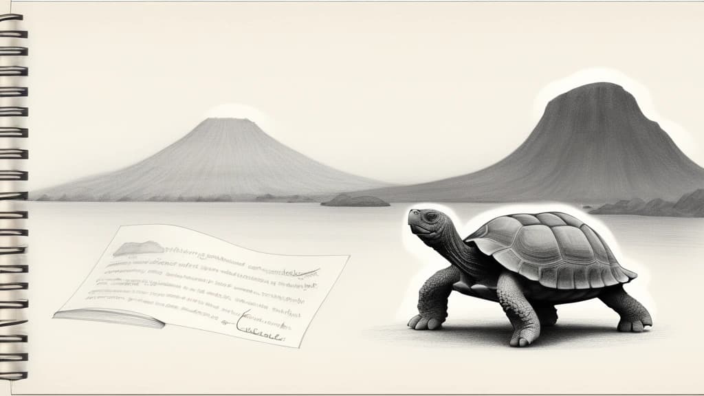 Pencil sketch of a notepad or journal page, with a single, prominent word "COMMENTS" written clearly on it. The background subtly depicts the silhouette of a Galápagos tortoise or a volcanic landscape, suggesting the "Galapagos Island" context, but without distracting from the central note. No text, no logos.