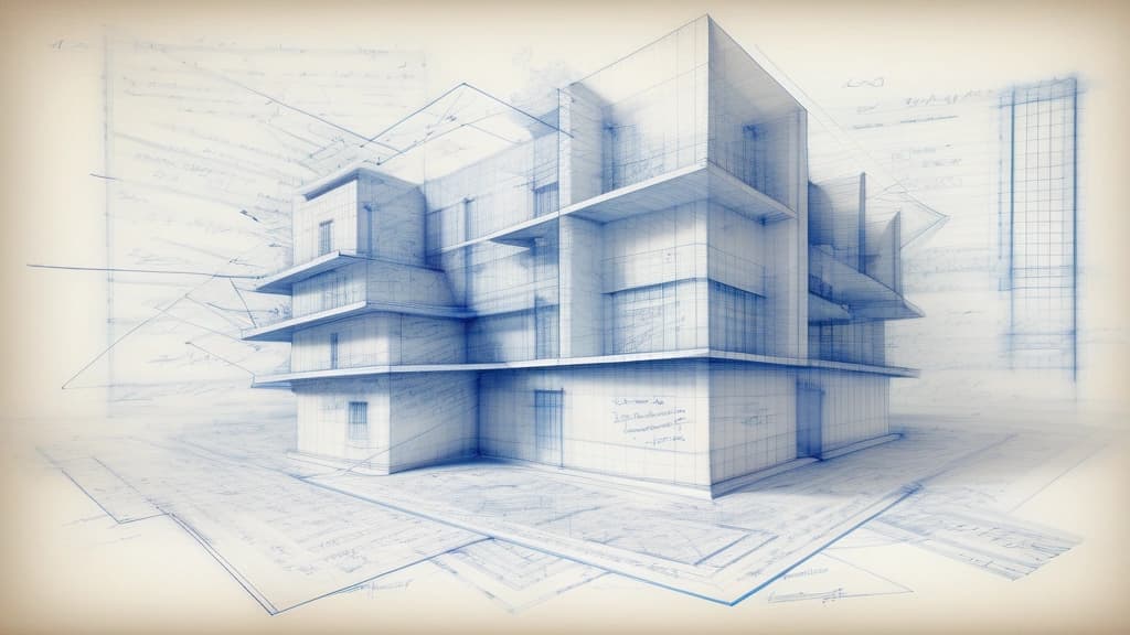 A precise pencil sketch of a highly organized architectural blueprint overlapping with a clean, structured syntax tree, showing mathematical lines and geometric shapes constraining a chaotic cloud of hand-written words. No text, no logos.