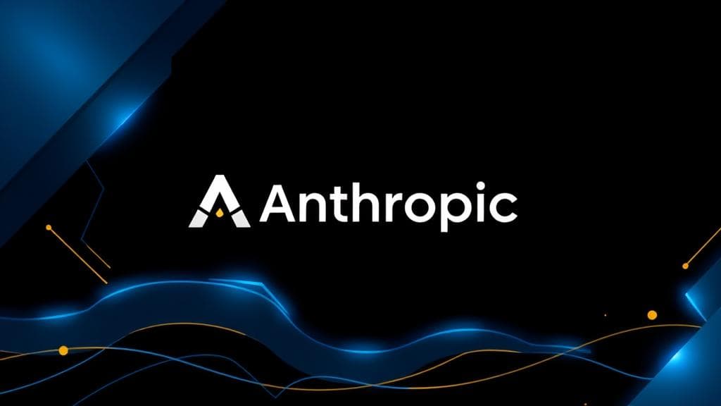 Abstract tech illustration featuring the Anthropic brand identity, with a subtle, stylized "A" or "Claude" element. Dark background with electric blue and gold geometric accents, flowing lines representing data or thought processes. Clean, modern, digital art style. No text in the image.