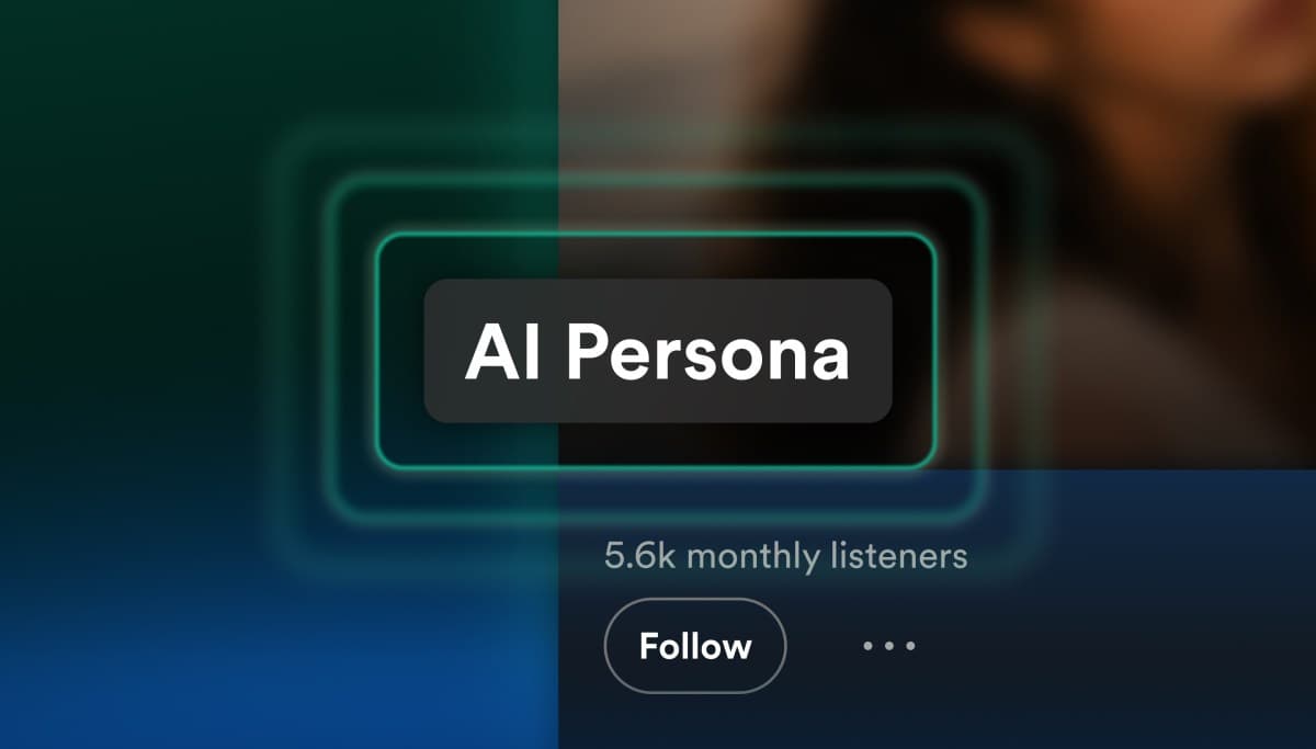 Watercolour painting of a music streaming platform with AI Persona labels, no text, no logos