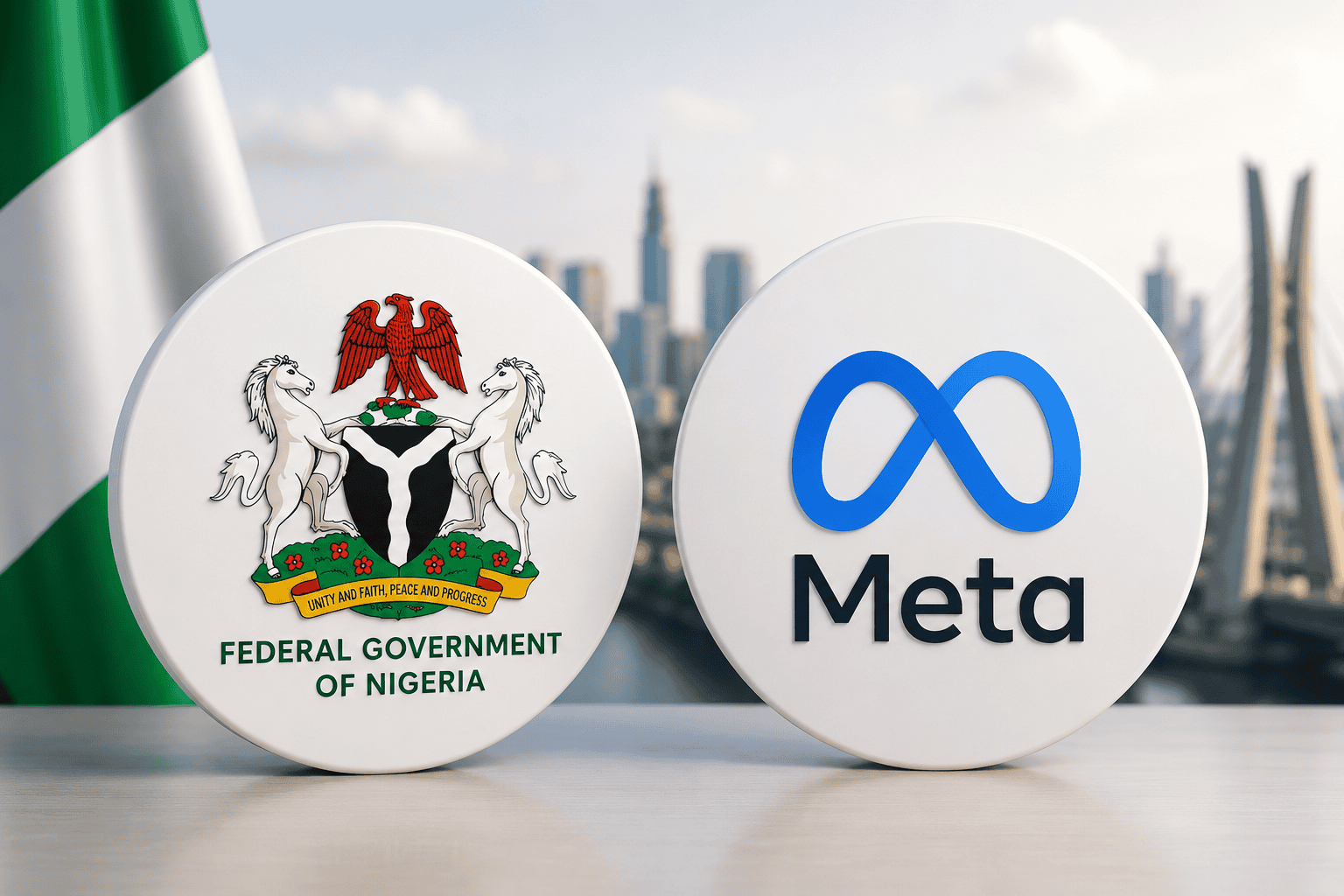 Pencil sketch of a bustling Nigerian university courtyard with banners displaying “AI Academy Nigeria”, students gathered around a stand showcasing Meta’s AI logo and printed course materials, and a backdrop of a modern campus building; no text, no logos.