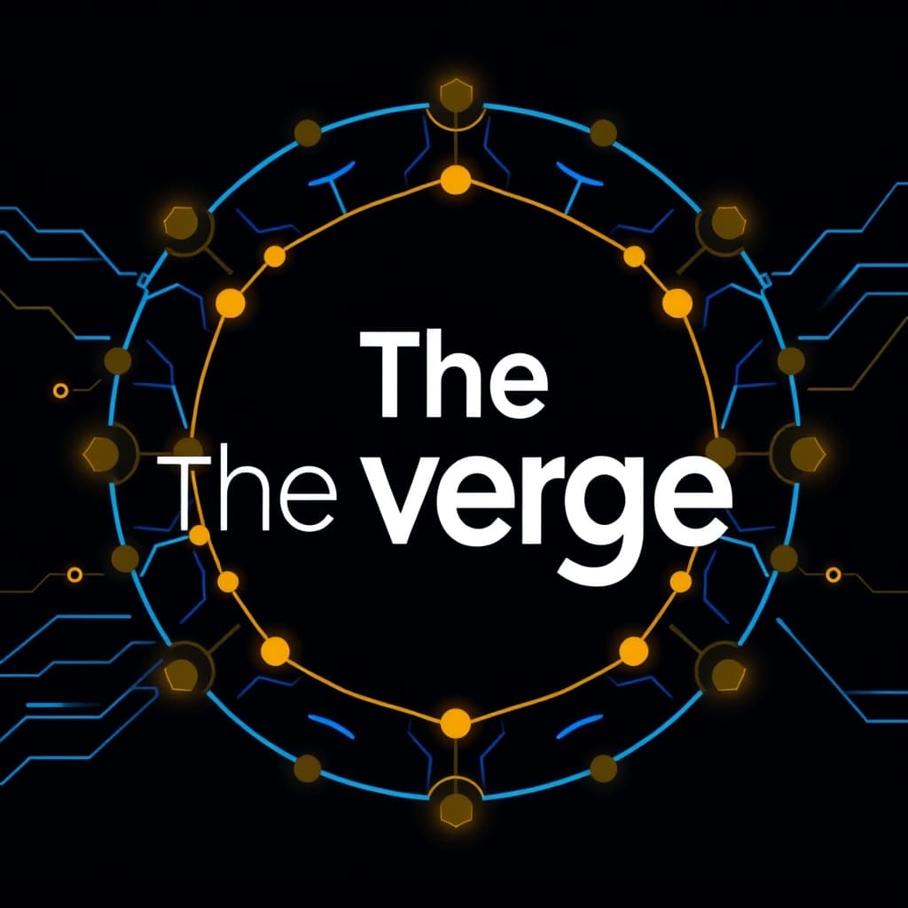 The Verge AI logo, dark background, electric blue and gold accents, clean tech illustration, neural network, no text in image